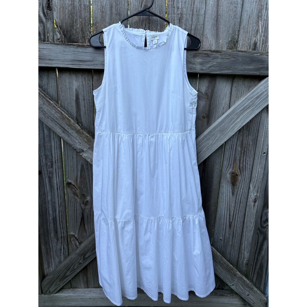 J.Crew White Ruffle Neck Tiered Sleeveless Midi Dress AO050 Womens 8‎